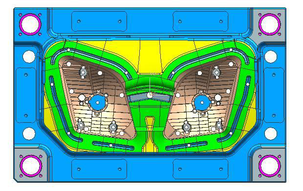Three-level guidance system for automotive reflector mold – guide pillars, interlocks, and insert locks