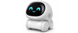 AI desktop pet housing with curved plastic enclosure, hidden assembly structure, LED window, and speaker openings