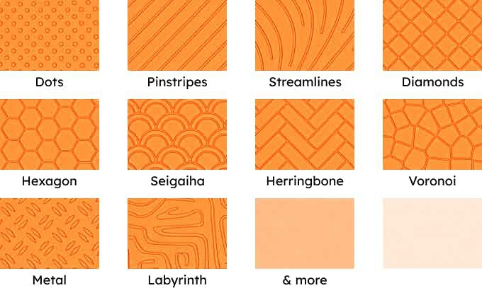 Comparison of dot, ribbed, wave and waffle anti-slip grip textures